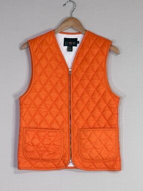 J.Crew Orange Quilted Puffer Vest Lightweight Zip Front Layering Piece